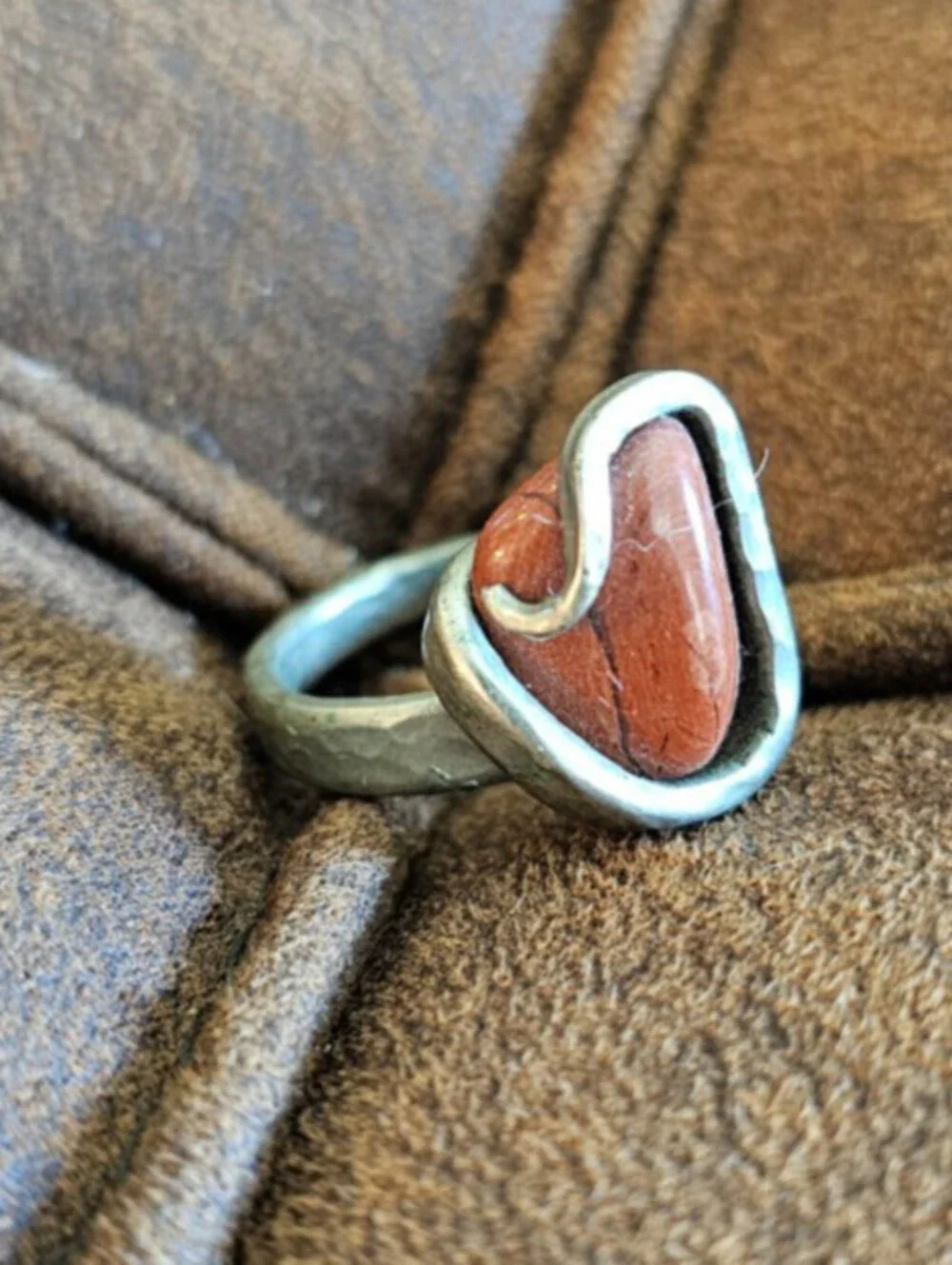 Vintage Artisian Red Sponge Coral—bezel-set in a freeform Ring Sz 6